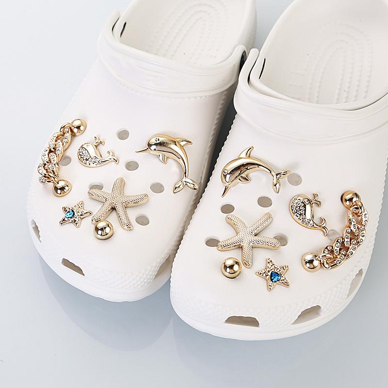 12 Stuks Luxe Kristal Goud Ster Klompen Accessoires Zomer Diy Afneembare Metalen Ketting Schoenen Charms Set Schoenen Decoraties voor Koppels