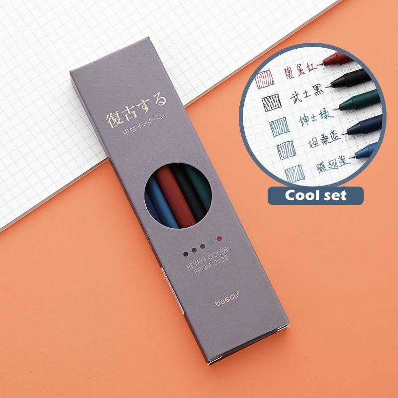 5pcs Retro Color Pen Set Triangular Barrel Vintage Purple Gray Brown Gel Ink Pens for Marker Liner Office School Supplies A6727