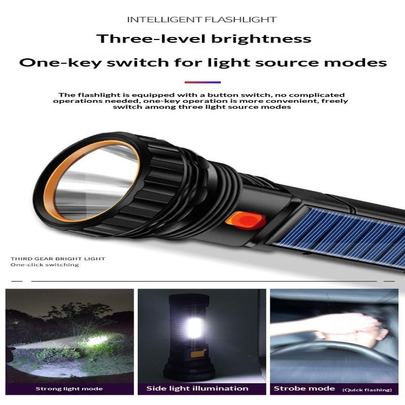 Rechargeable High Lumens Led Flashlight With Side Cob Light And Long Runtime Perfect For Camping Hiking Emergency Use