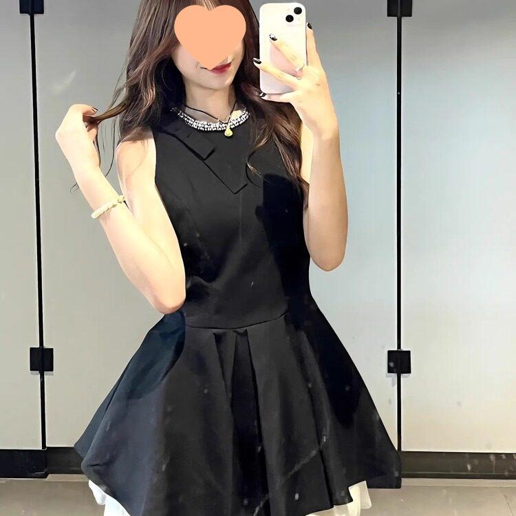 Elegant Gold-Embroidered Little Black Dress - Women's Summer Sleeveless Slim Fit Party Dress