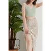 Leopard Pattern Satin Midi Length Brown Skirt