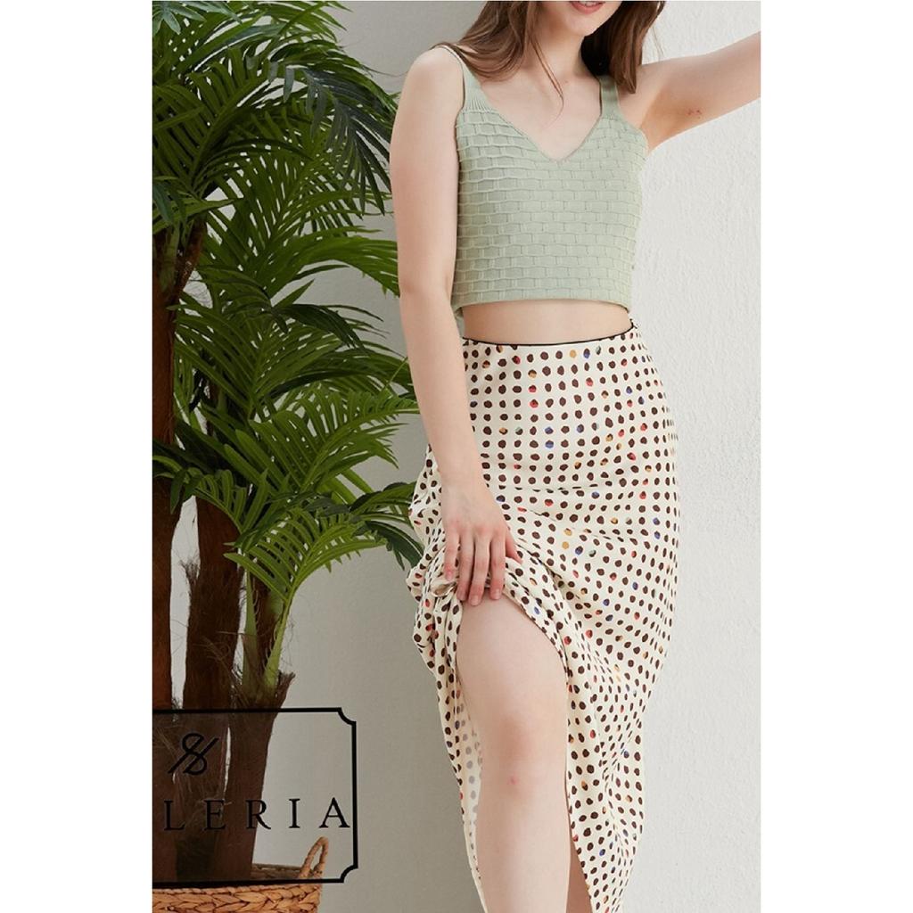 Leopard Pattern Satin Midi Length Brown Skirt