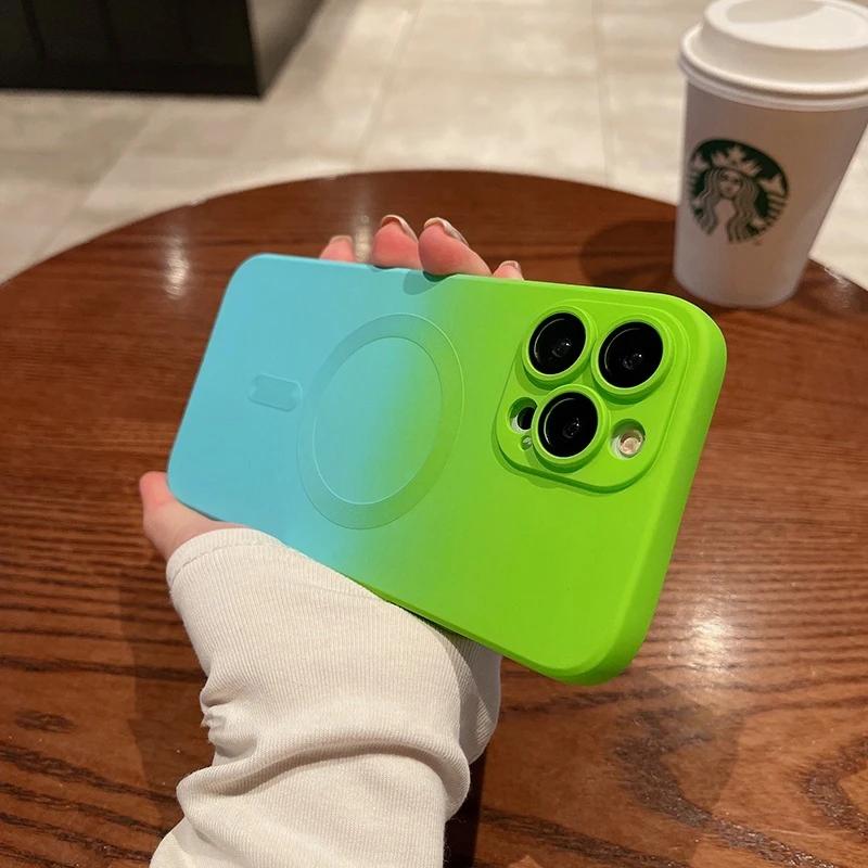 Luxury Magsafe Wireless Charge Gradient Pattern Case For iPhone 11 12 13 14 15 16 Pro Max Plus Magnetic Soft Bumper Cases Cover