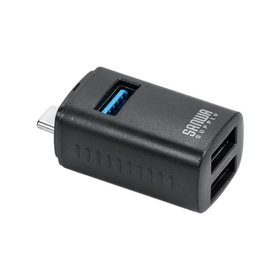 Sanwa Direct USB-C Hub Small USB-A 3 Port Expansion USB3.2 Gen1 /USB2.0 USB Expansion Compatible with iPhone/iPad Combo Hub Compact Black Lightweight