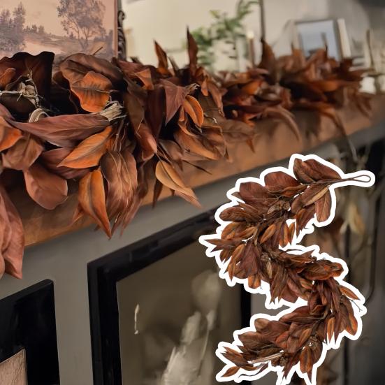 Artificial Brown Magnolia Leaf Garland Realistic Texture UV Resistant All-Weather Artificial Garland Autumn Decor