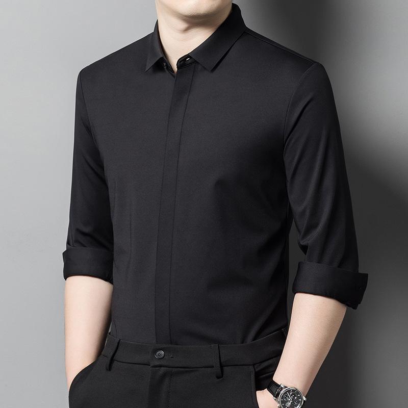 Long Sleeve Men Shirt Solid Color Business Casual Gentleman Shirts