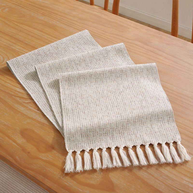 

Style Pure Color Imitation Cotton and Linen Table Runner Handmade Tassel Dining Table Fabric For Home Tea Mat Tea Table Flag TV Cabinet Cover Towel Beige 33x 92cm (including tassels, about 190)