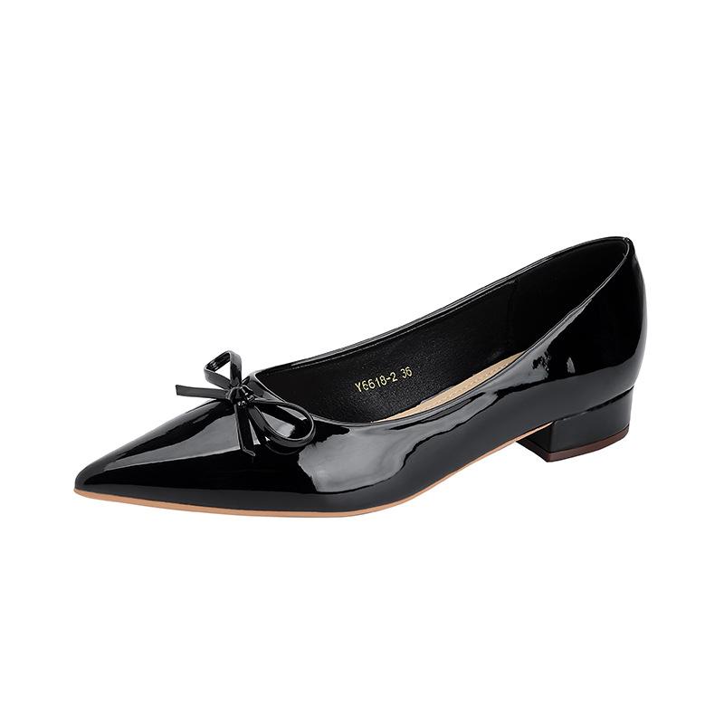 Y6618-2 French Niche Pointed Head Bow High Heel Single Shoes Women 2025 Spring and Summer with Skirt Temperament Thick Heel Women