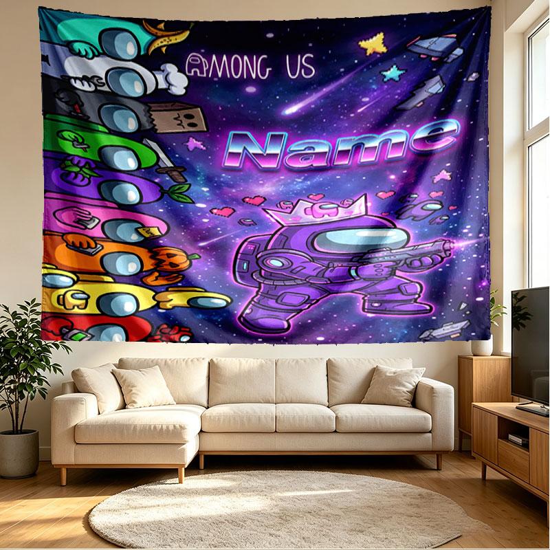 Custom Name Personalized Among Us Print Tapestry, Wall Art Decor, Bedroom, Dorm, Apartment, LivingRoom, Party Backdrop, Gift for Birthday