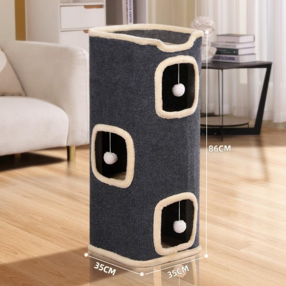 Creative 2/3-tiers Indoor Cat Castle House All-in-one with Holes Cat Bed Cylindrical with Hanging Fluffy Ball Large Cat Cave
