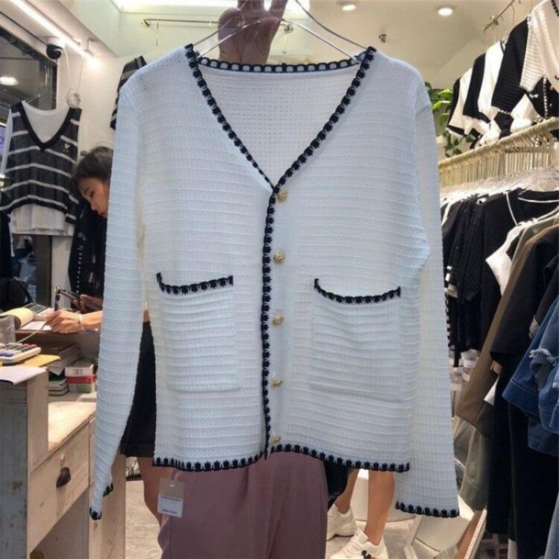 Thin Jacket Women's Small Fragrance Style High Waist Slim Fit Short Style Single Breasted Ice Silk Knitted Cardigan Top