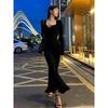 Tall slightly pulled sleeves, fishtail hip-wrapped dress, women's autumn temperament, advanced sense, slim step-by-step lotus super long dress
