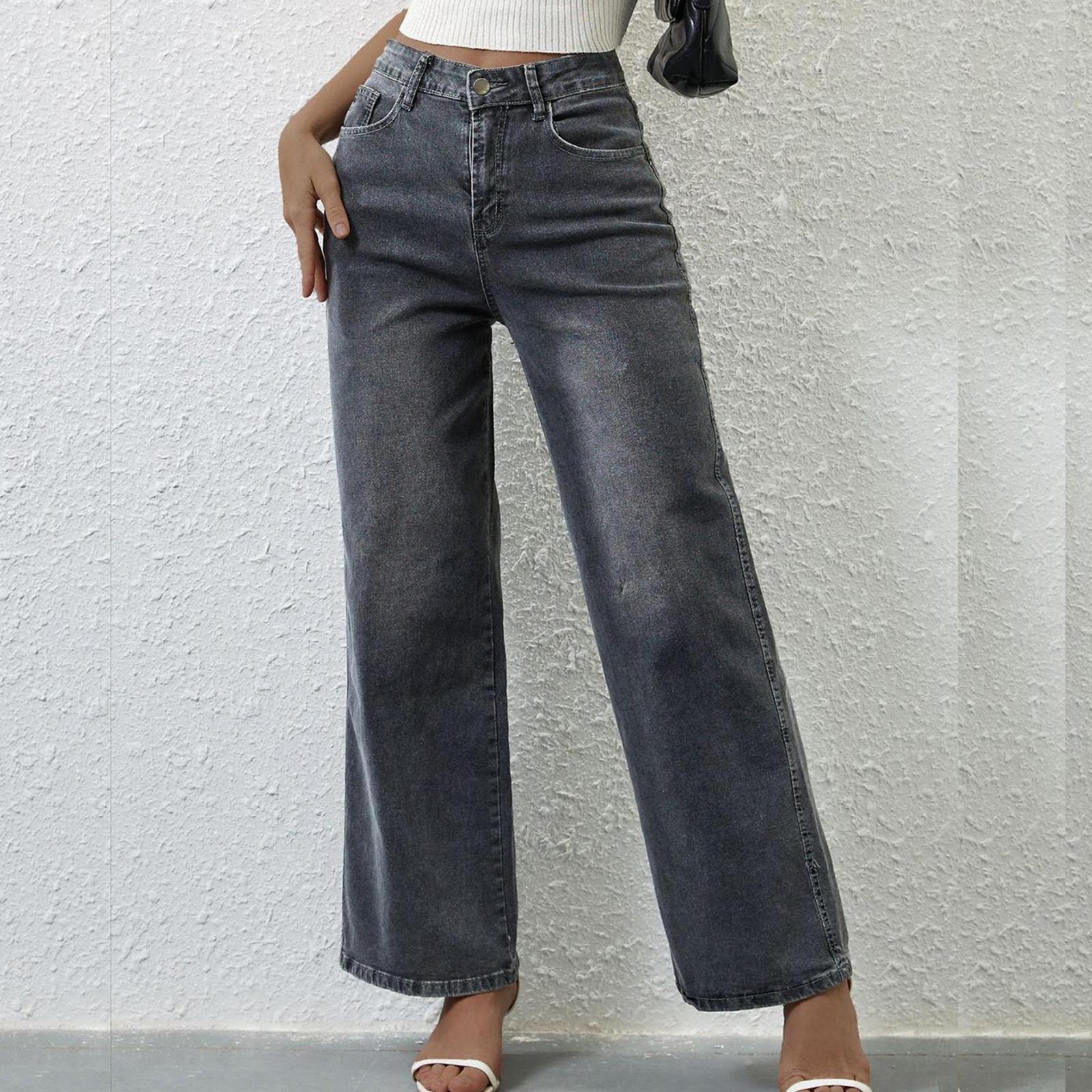 

Women s High Waist Washed Women s Jeans Fashionable Versatile Straight Leg Pants XL