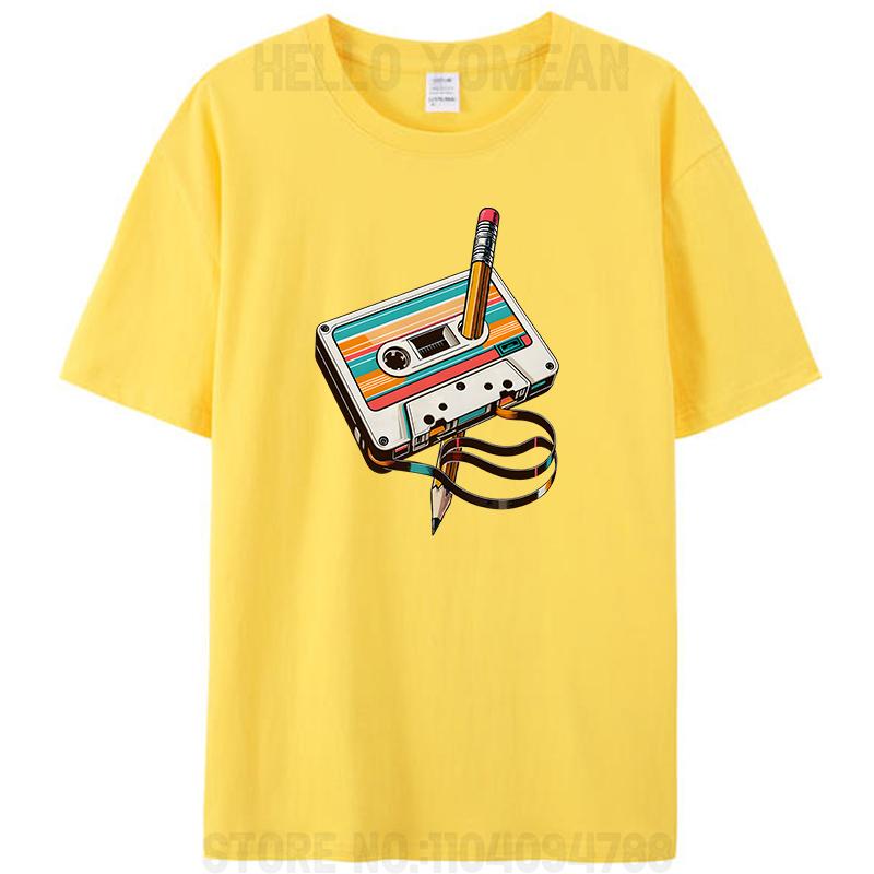 Retro Vintage Cassette Tape Pencil 70s 80s 90s Music Mixtape Women Men's 100% Cotton T-Shirt Clothing Round Neck Casual Tee Tops