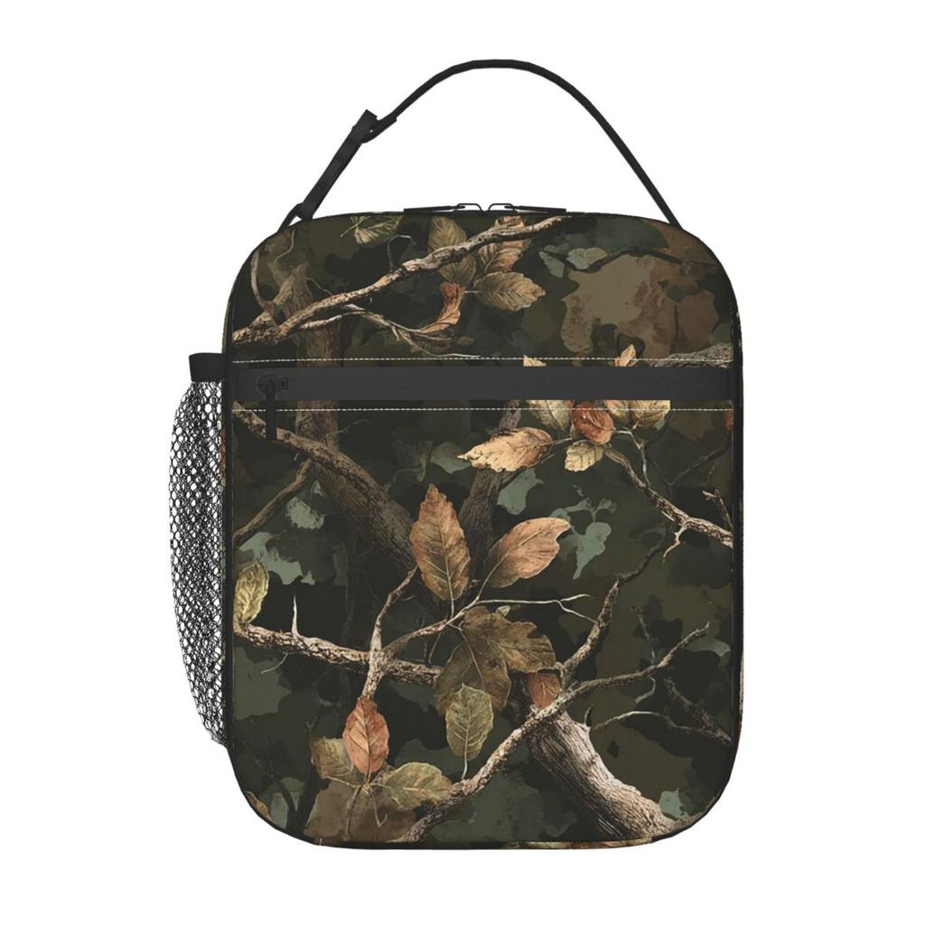 Camouflage With Leaves And Branches Print Insulated Lunch Bag for Women Children Portable Food Boxes Thermal Lunch Box Tote