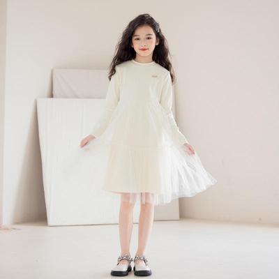 Robe élégante à manches longues en tulle résille pour filles pour le printemps et l'automne 2025
