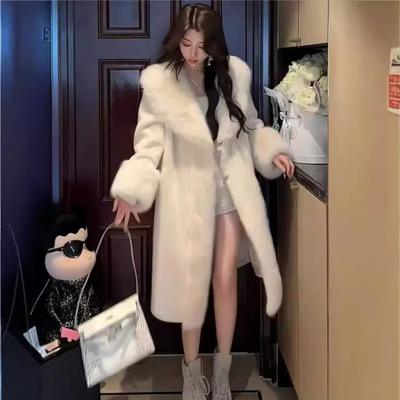 Winter Imitation Fur Coat Long Fox Fur Collar Placket Temperament Celebrity Thickened Warm Fur Coat Women's New