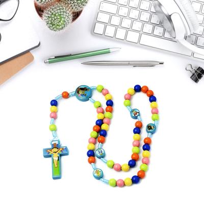 Cartoon Jesus for Cross Pendant Necklace Rosary Beads Catholic Necklaces Children Kid Girls Fashion Religious Jewelry