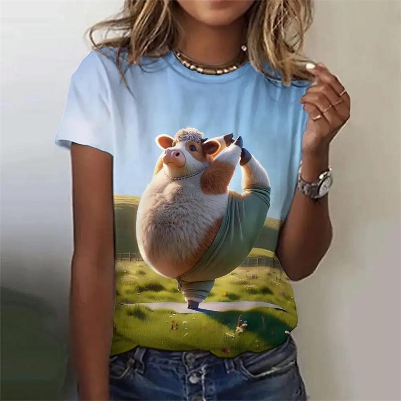 Women's T-shirt Anime Cat Pattern Summer Daily Short sleeved T-shirt