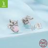 S925 Sterling Silver Pink Fox Stud Earrings, Exquisite And Small Animal Stud Earrings For Women