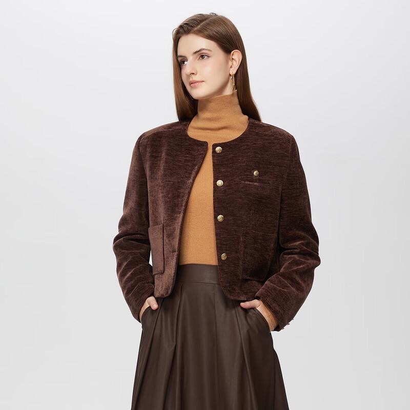 

TATU Women s Retro Velvet-Feel Round Neck Cropped Jacket