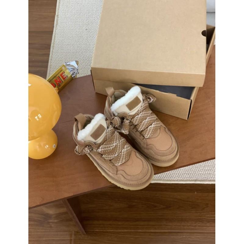 Damen Winter Schnür-Stiefel rutschfest gefüttert Schneestiefel: Lässige Baumwoll-Sneaker und Schneestiefel 36 beige