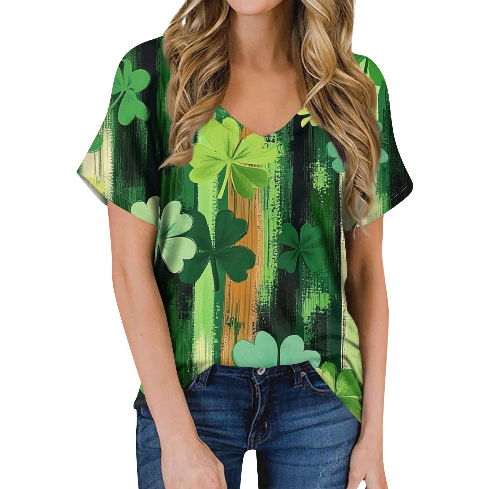 

Женская летняя модная повседневная блузка с V-образным вырезом и коротким рукавом с принтом M