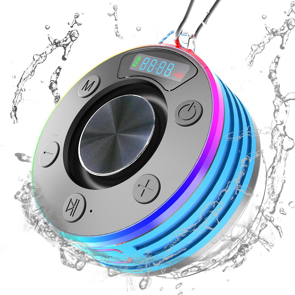 Bluetooth-Compatible 5.3 Shower Speaker FM Radio Stereo Subwoofer IPX7 Waterproof Wireless Speaker with Suction Cup for Bathroom