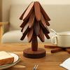 Wooden Trivets Tree Trivet Foldable Wood Christmas Tree Shaped Teapot Holder Tabletop Protection Hot Pot Coaster Table Mat