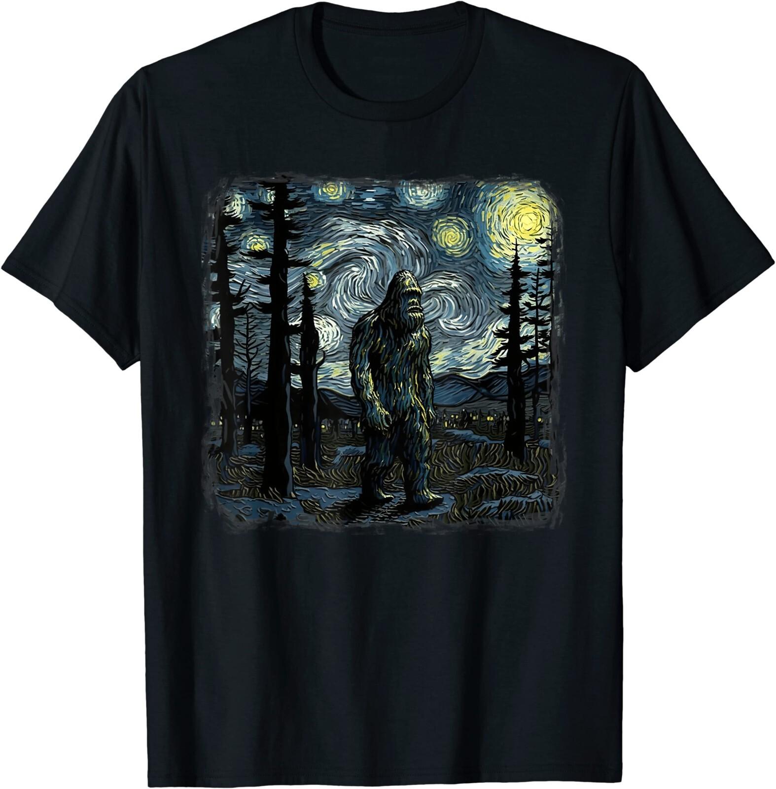 Bigfoot Starry Night Sasquatch Paintig Art Unisex T-Shirt M