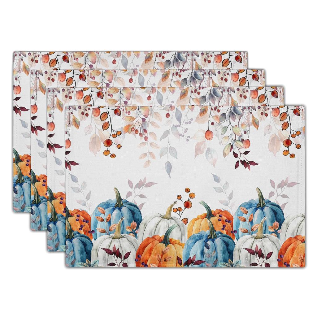 Watercolor Floral Placemats Set of 4 Blue Yellow Poppy Flowers Washable Non-Slip Heat Resistant 12×18 Inch Spring Summer Seasonal Linen Fabric Table M