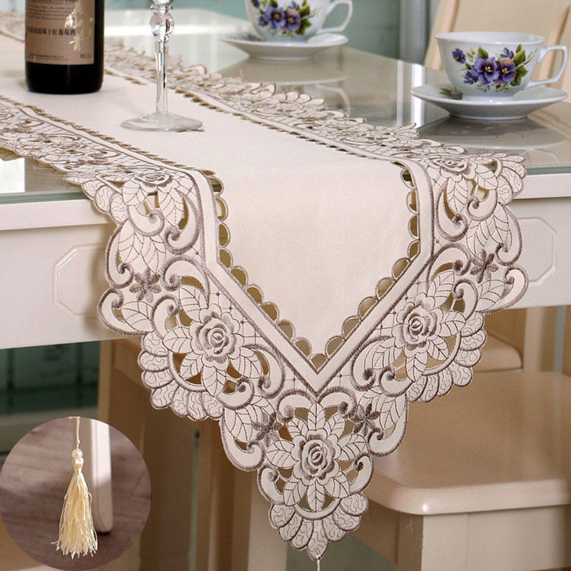 Fashion Waterproof Table Cloth Hollow Embroidered Pattern Pastoral Style Home Hotel Elegant