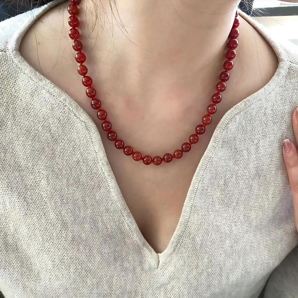 Handmade Red Agate Beaded Necklace: Women's High-End Chinese Style Clavicle Choker
