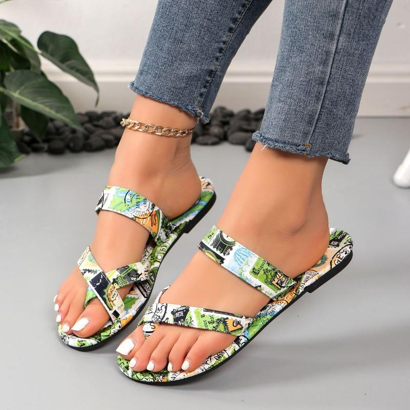 Women Sandals Flat Sandals 2024 Summer New Fashion Printingcomfort  for Women Retro Beach Flip Flops Zapatos De Mujer
