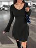 Korean Style V-Neck Flare Sleeve Knit Dress - Spring/Summer Arrival