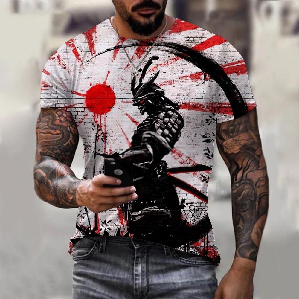 Men Women Fashionable Harajuku 3D Samurai Print T-Shirt Casual Cool Trendy Oversized Short Sleeve O-Neck T-Shirt