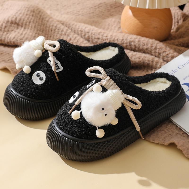 

2024 Милые плюшевые мультяшные удобные тапочки для мужчин и женщин - Хлопковые домашние и уличные тапочки с защитой от ударов 38-39 чёрный