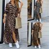 Women'S New European And American Spring And Autumn Casual Leopard Print Fashion Split Super Long Women'S Clothing Shirt Dress