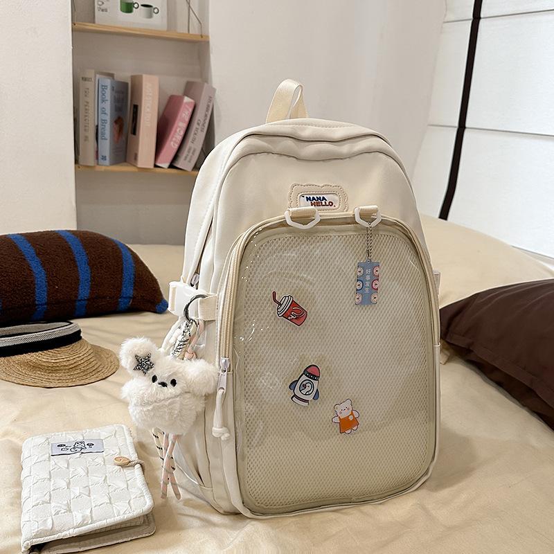 Japanese ins solid color junior high school student schoolbag female high school student transparent pain bag backpack Korean version trendy backpack