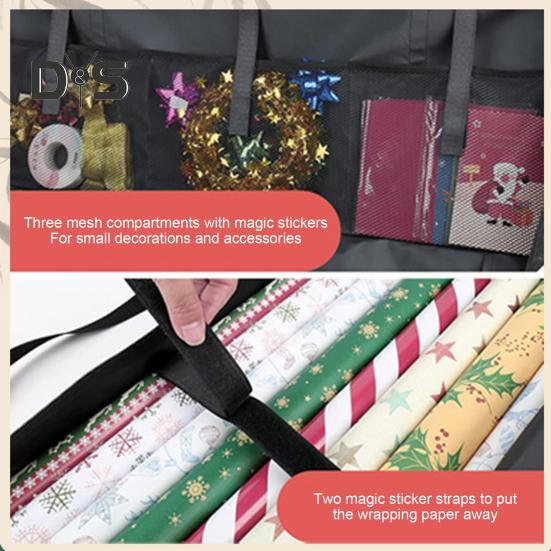 Christmas Wreath Storage Bag Wrapping Paper Organizers with Handle Zipper Closure Waterproof Tear Proof Storage Bag with Interior Pockets
