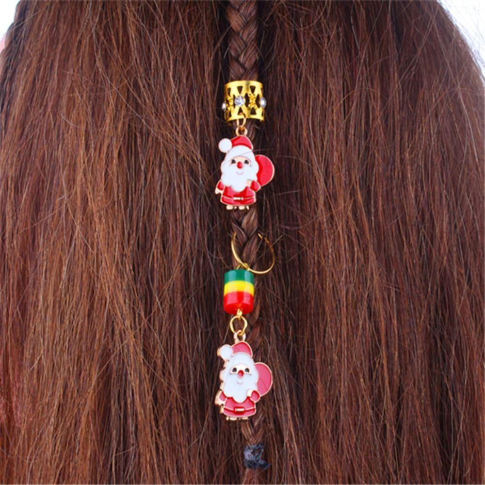 3 Pcs Sweet Gold Color Christmas Hair Ring Santa Claus Charm Dreadlocks Bead Hair Braid DIY Hair Braid Tubes Gift