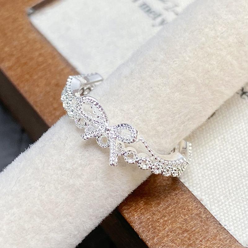 [Lace Diamond Shadow] Schlichter und leichter Luxus Spitzenrand Schleife Öffnungsring, Exquisites Stapeln von Nischenringen