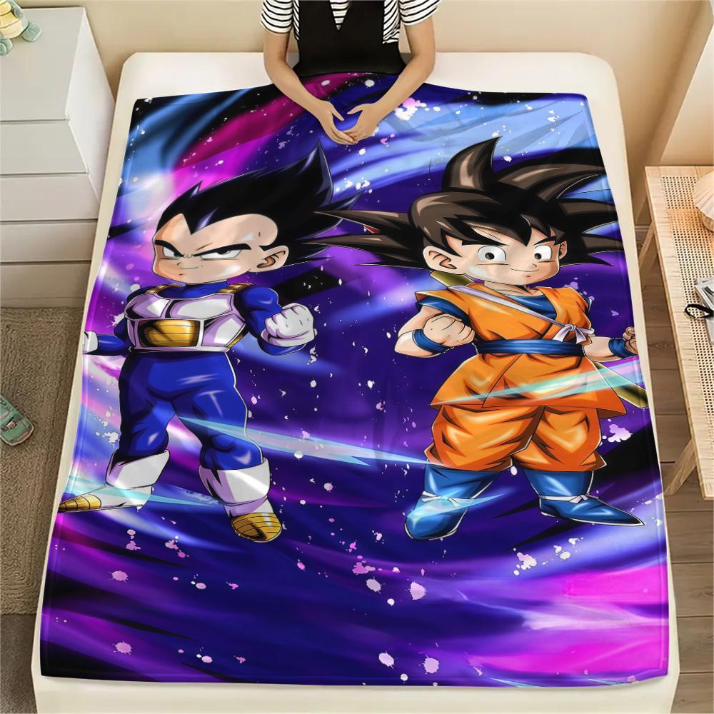 Son Goku Anime Printed Flannel Blanket, Ideal for Bed Sofa Chair, Picnic Travel Use, Warm Home Decor -HE28