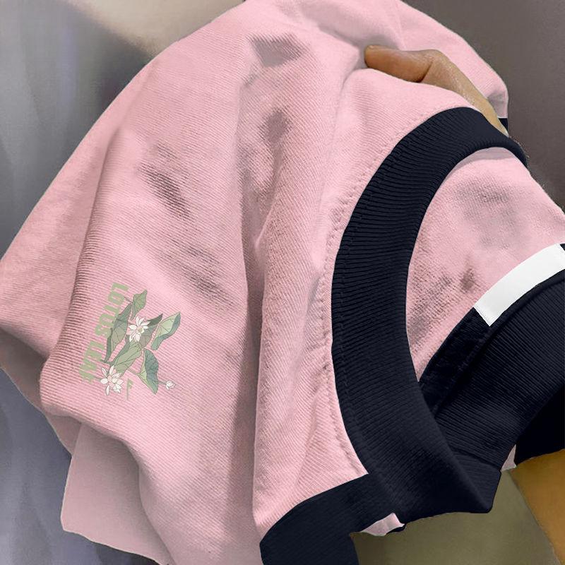 Women Summer Loose Cotton Tshirt Chinese Style Contrast Color Short Sleeve Tops