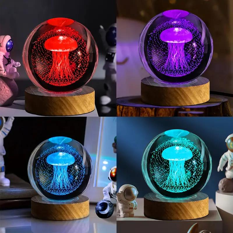 1pc 3D Laser Jellyfish Carved Glass Ball, Nightlight Decoration, Holiday Party, Boyfriend and Girlfriend Wife Birthday Gift