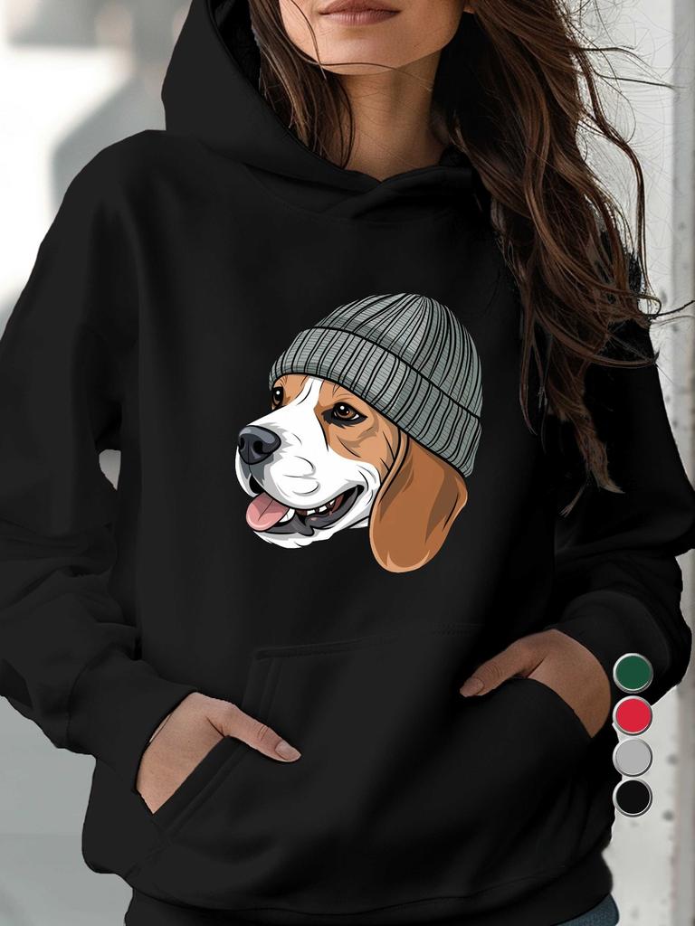 Beagle Wearing Knitted Beanie Women's Hoodies