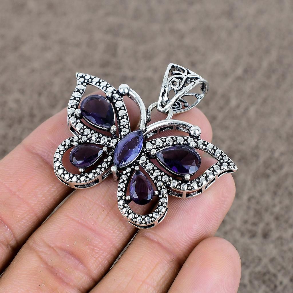 Amethyst Gemstone Handmade 925 Sterling Silver Jewelry Pendant 1.65" KKG-81