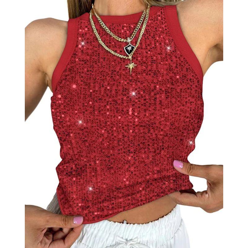 Leopard Print Sequin Vest Women's Leopard Print Vest Sexy Waist Hollow-out Sleeveless Tops 51460