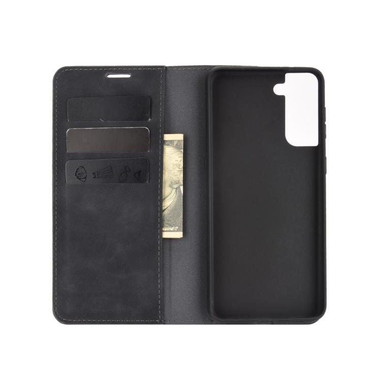 For Samsung Galaxy S21 5G Retro-skin Business Magnetic Suction Leather Case with Holder & Card Slots & Wallet(Black)