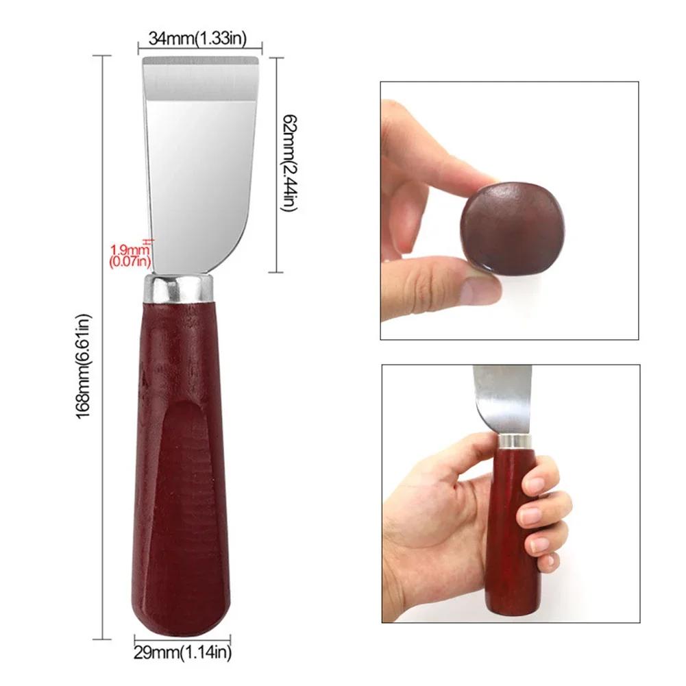 Stainless Steel Universal Leather Workers DIY Leather Skiving Edge Trimming Tool Leather Cutting Knife Blade with Wood Handle